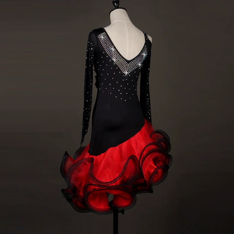 Latin Dance Dresses Women's Performance Spandex / Organza Crystals / Rhinestones  Long Sleev Dress - Moderndancedress.com
