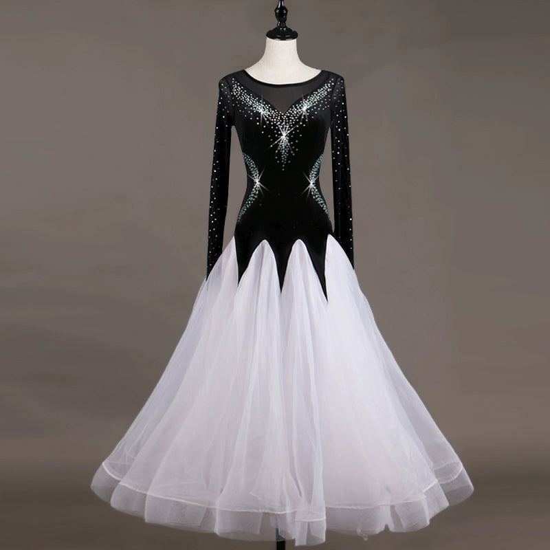 Ballroom Dance Dresses Dance Competition with Cool Screen Sleeves High-end Flash Drill National Standard Dance Dress Fellowship Skirt - Moderndancedress.com