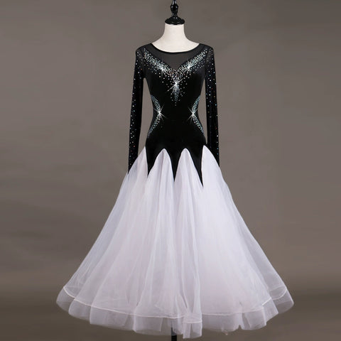 Ballroom Dance Dresses Dance Competition with Cool Screen Sleeves High-end Flash Drill National Standard Dance Dress Fellowship Skirt - Moderndancedress.com