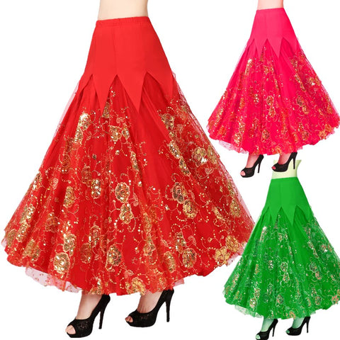 Women's Ballroom Dance Dresses Modern Skirt National Standard Dance Competition Skirt Long Half-length Skirt Practice Friendship Dress Waltz Skirt Performing Dress - Moderndancedress.com