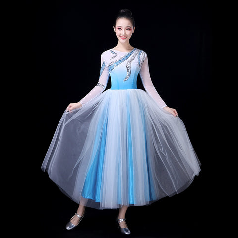 Chinese Folk Dance Costume Modern Dance Costume Dance Dress Female Adult Opening Dance Partner Skirt Long Stage Skirt Female