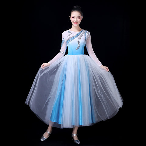 Chinese Folk Dance Costume Modern Dance Costume Dance Dress Female Adult Opening Dance Partner Skirt Long Stage Skirt Female - Moderndancedress.com