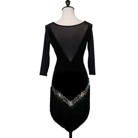 Latin Dance Dresses Women's Training / Performance Spandex / Tulle Tassel / Crystals / Rhinestones Long Sleeve High Dress - Moderndancedress.com