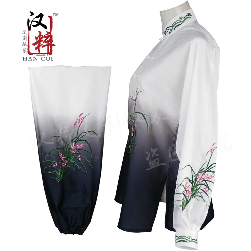 Customized Size Chinese Martial Arts Clothes Kungfu Clothe  Tai Chi Clothes Competition Clothing Taijiquan adult men and women long sleeves tailor-made orchid gradually - Moderndancedress.com