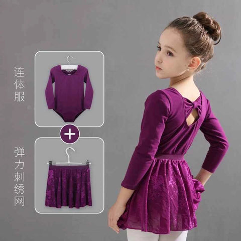 Girls ballet performance costumes gymnastics dresses children ballet dance leotards wrap skirt - Moderndancedress.com