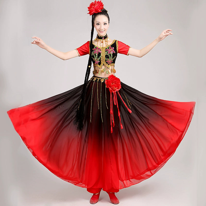 Chinese Folk Dance Costume  Dance Performance Dress Female Adult Ethnic Style Dress Dress Modern Uygur Long Skirt