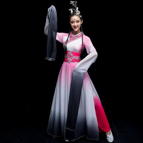 Chinese Folk Dance Costume Watersleeve Dance Costume Female Chinese Style Ancient Dress Pink Caiwei Classical Dance Costume Adults - Moderndancedress.com