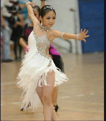 Girls Latin Dance Dresses Children's fringed Latin dance skirt children's girls Latin dance dress competition performance clothing sequins skirt - Moderndancedress.com