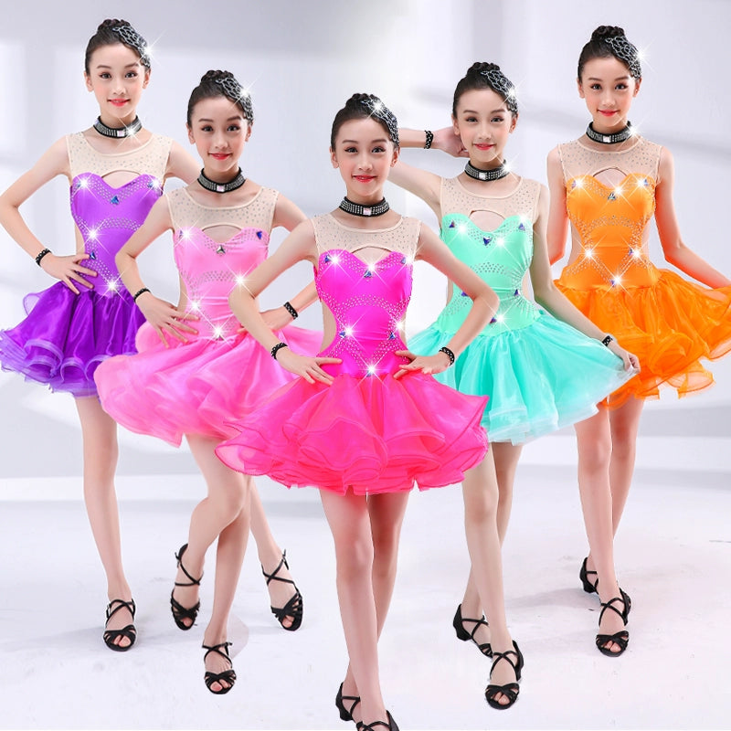 Children's Latin costumes girls Latin dance skirts children Latin competition dance clothes girls Latin performance clothing - Moderndancedress.com