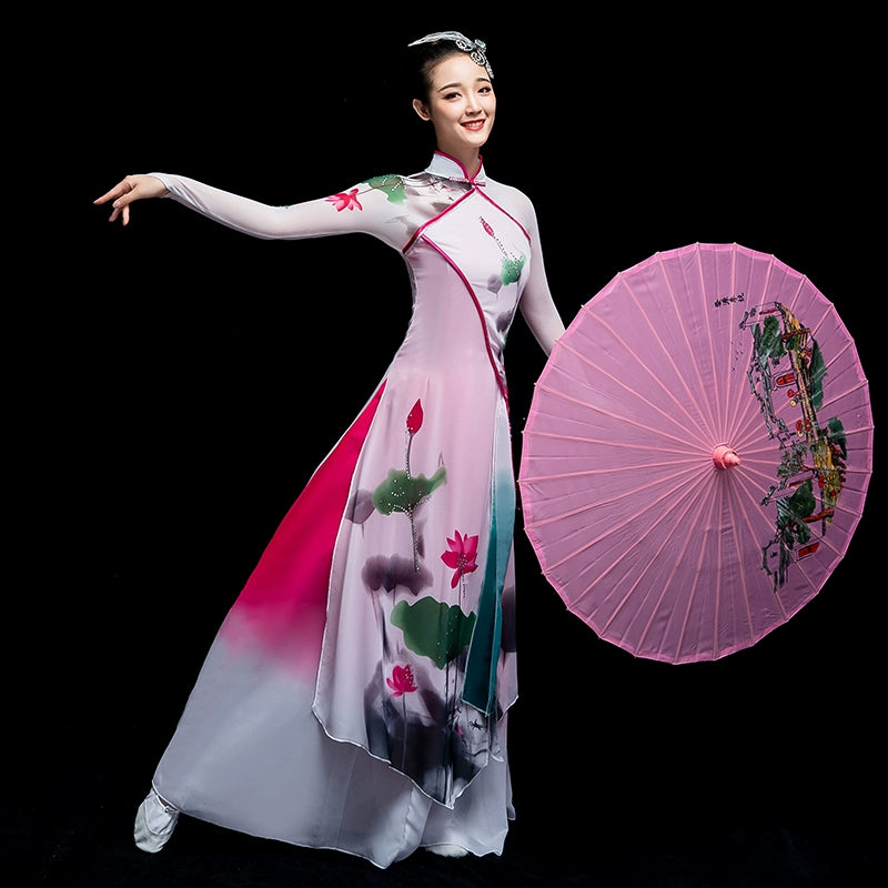 Chinese Folk Dance Costume Umbrella Classical Dance Costume Chinese Wind Adult Fairy Water Lotus Fan Dance Costume - 