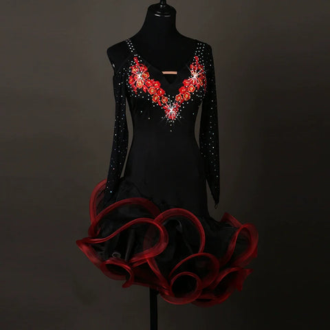 Latin Dance Dresses Women's Performance Spandex / Organza Crystals / Rhinestones Long Sleev Dress