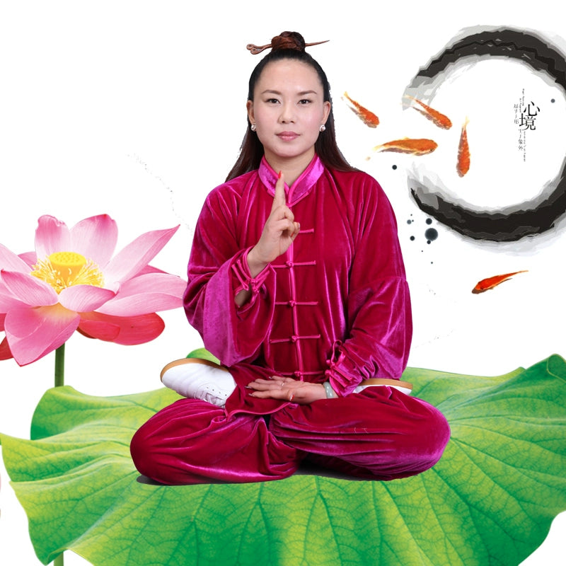 Wudang tai chi clothing gold velvet thickening men's exercise clothing female middle-aged martial arts wushu chinese kung fu performance clothing suit - Moderndancedress.com