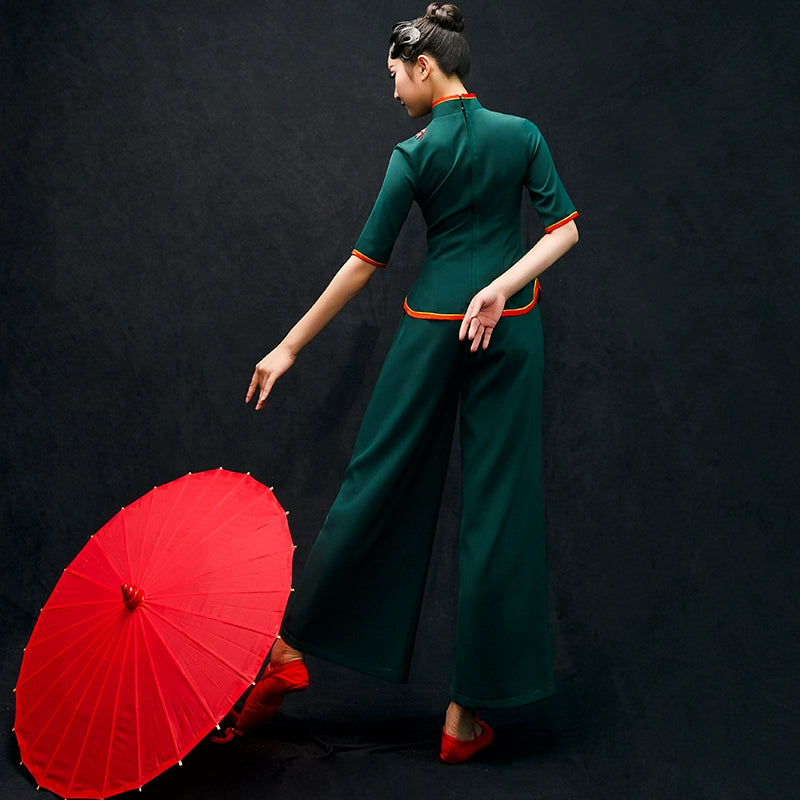 Chinese Folk Dance Costumes Yangko Dance Costume Performance Dress Female Classical Dance Fan Square Suit for Adults - Moderndancedress.com