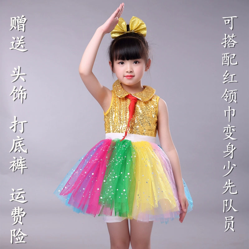 Girls Jazz Dance Costumes Performing Dresses Princess Dresses Chorus Kindergarten Sequins Performing Dresses - Moderndancedress.com
