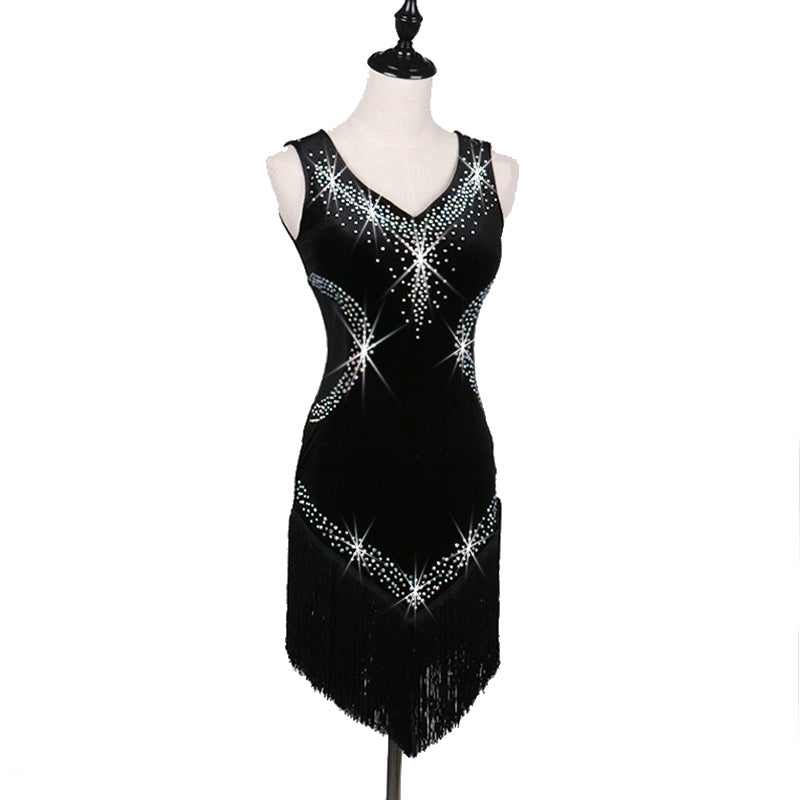 Latin Dance Competition Costume with Diamond in Lumbar Threaded Latin Skirt for Adult Female Liusu Dress - Moderndancedress.com