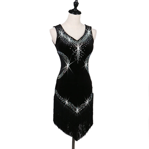 Latin Dance Competition Costume with Diamond in Lumbar Threaded Latin Skirt for Adult Female Liusu Dress - Moderndancedress.com