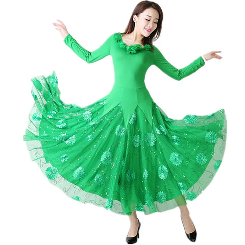 Women's Ballroom Dance Dresses Long sleeve modern dress Waltz dress performance dress national standard Tango dress - Moderndancedress.com