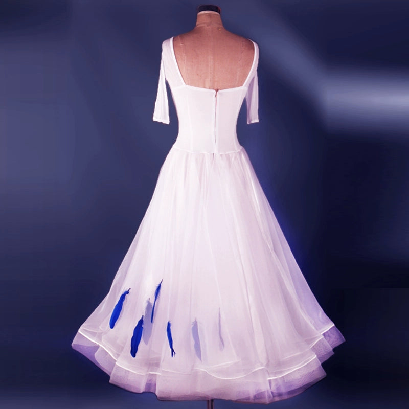 Ballroom Dance Dresses Feather style costume luxury modern dress skirt national standard dress competition Skirt Waltz skirt - 
