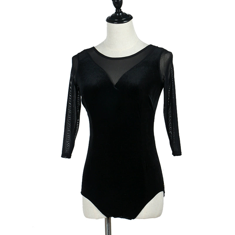Latin Dance Dresses Women's Performance Spandex Georgette Appliques Crystals / Rhinestones Long Sleeves High Dress - Moderndancedress.com