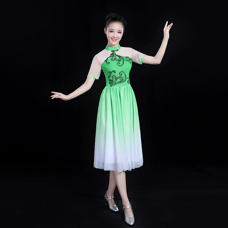 Chinese Folk Dance Costume Classical Dance Costume Modern Dance Costume Fan Dance Square Dance Dress Suit for Adults - Moderndancedress.com