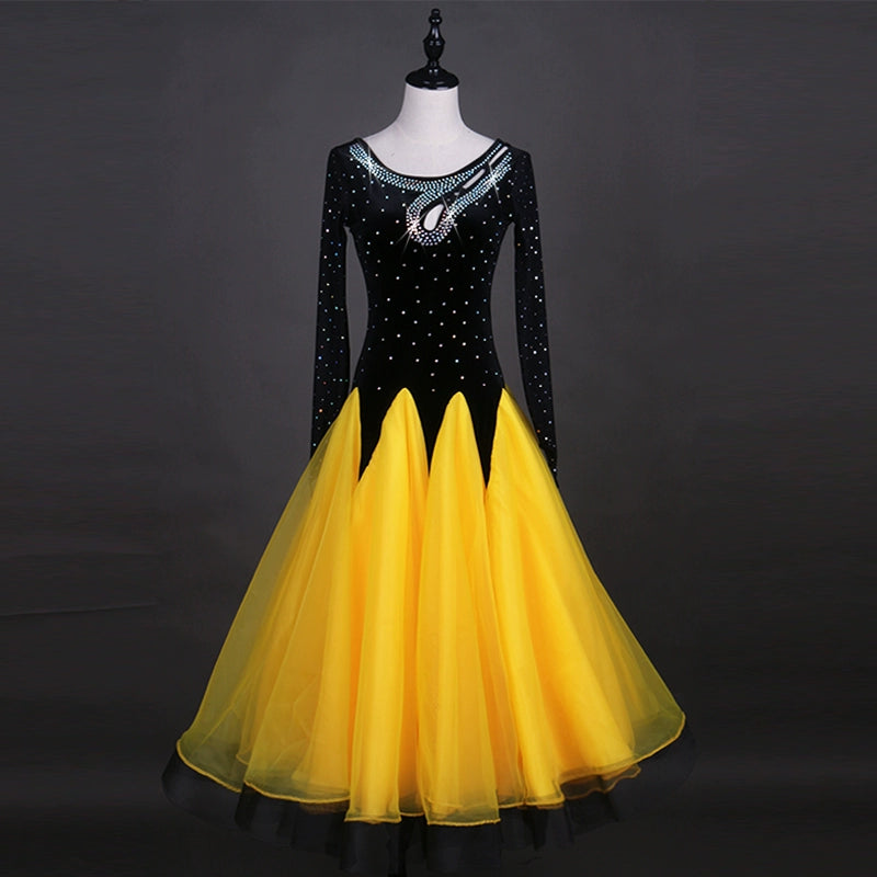 Ballroom Dance DressesLong Sleeve Modern Skirt Show Clothes Adults in High-end Flash Drill Ballroom Dance Competition - 