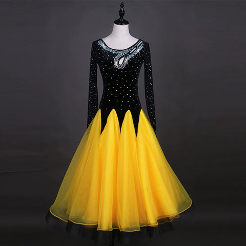 Ballroom Dance DressesLong Sleeve Modern Skirt Show Clothes Adults in High-end Flash Drill Ballroom Dance Competition - 