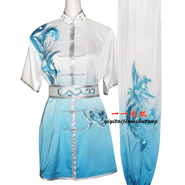 Martial Arts Clothes  Kungfu clothes High-grade martial arts clothes embroidery Phoenix Gradual Change Color Transition Female White Blue martial arts performance clothes - Moderndancedress.com