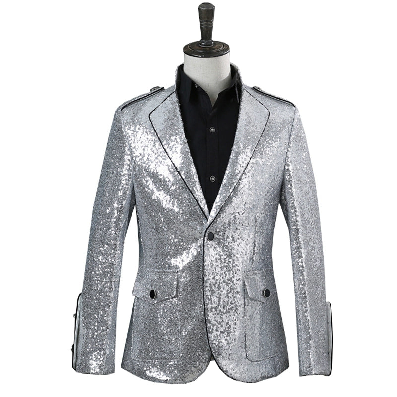 Men's Jazz Dance Costumes Sequined collar-trimmed suit men jacket DJ singer nightclub dress presides over the trend of jacket bar dress - Moderndancedress.com