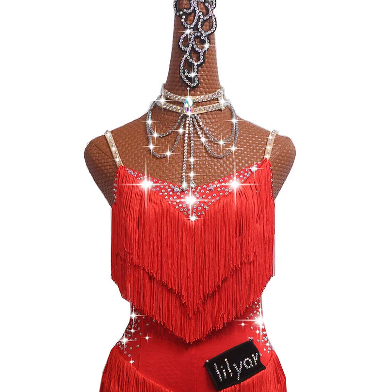 Latin Dance Dresses For Women Black Lace Club Party Dancer Singer Entertainer Fringe Tassel Black Dress - Moderndancedress.com