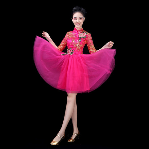 Chinese Folk Dance Costume Modern Short Skirt Square Dance Modern Dance Costume Female Adults Opening Dance Fan Dance Costume