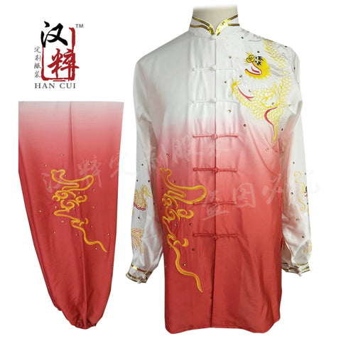 Tai Chi Competition Show Wushu Clothing Long Sleeve Embroidery Dragon Gradual Overcolor Sequins Customized for Adult Children