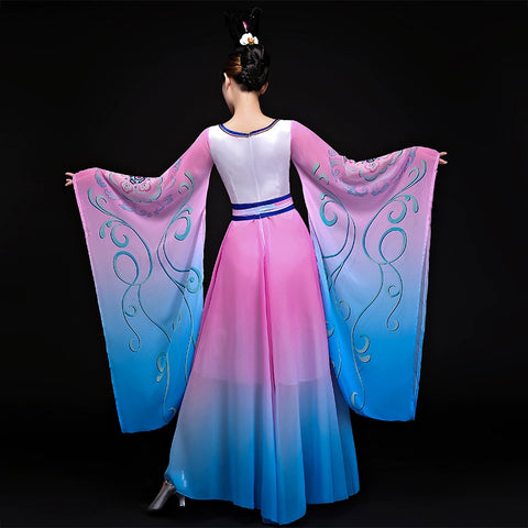 Chinese Folk Dance Costumes Classical Dance Costume Female Chinese Style Modern Watersleeve Dance Costume Umbrella Dance Ancient Chinese Dress Skirt Adult - 