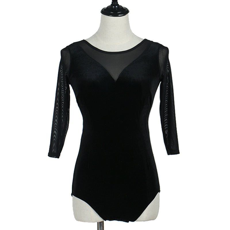 Latin Dance Dresses Women's Performance Spandex Georgette Appliques Crystals / Rhinestones Long Sleeves High Dress - Moderndancedress.com