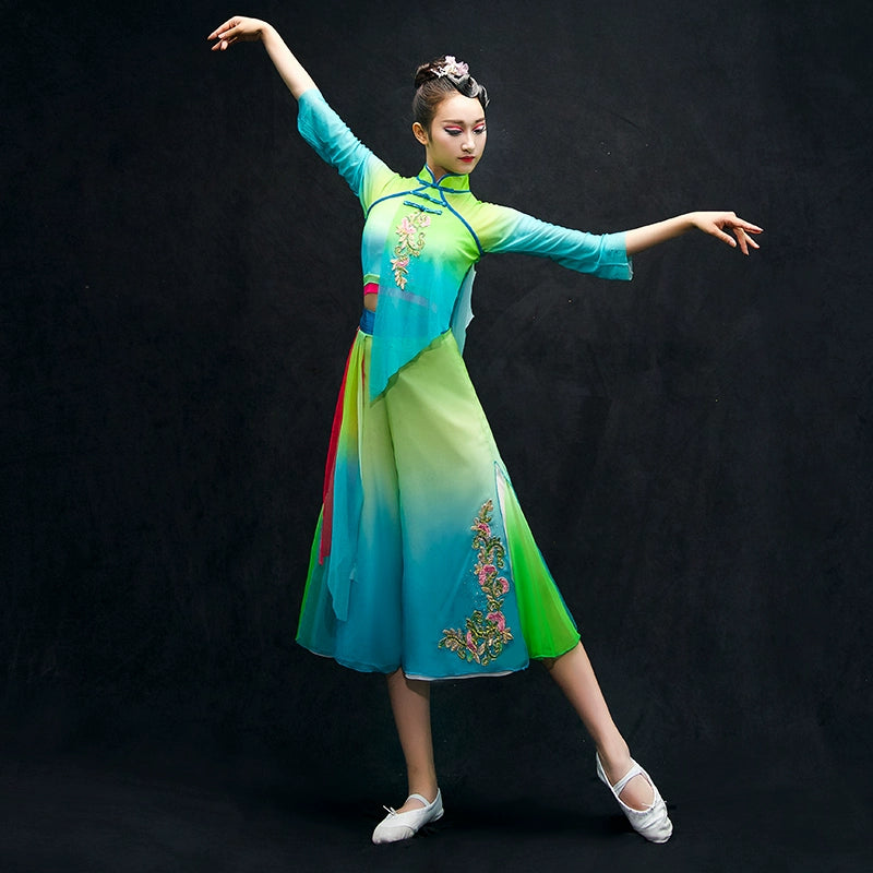 Chinese Folk Dance Costumes Classical Dance Costume Female Chinese Fan Umbrella Dance Costume Yangge Costume Suit for Adults - 