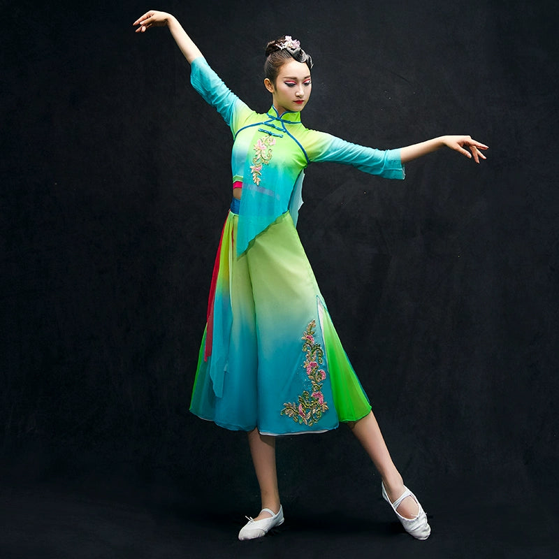 Chinese Folk Dance Costumes Classical Dance Costume Female Chinese Fan Umbrella Dance Costume Yangge Costume Suit for Adults - Moderndancedress.com