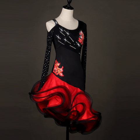 Latin Dance Dresses Women's Performance Spandex / Organza Crystals / Rhinestones  Long Sleev Dress - 