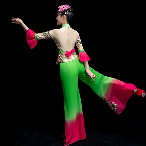 Chinese Folk Dance Costume Yangko costume performance dress classical dance costume female square fan suit for adults - Moderndancedress.com