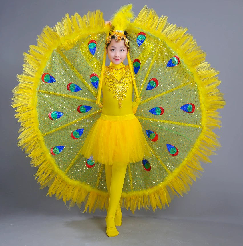 Small peacock dance clothing dance costumes chicken bird animal girl children dance clothes performance clothing BaiLing - Moderndancedress.com