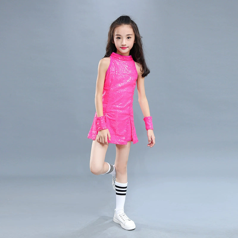 Girls Jazz Dance Costumes performance Jazz dress girls&amp;apos;modern hip-hop dress sequins SKIRT kindergarten Costume - 