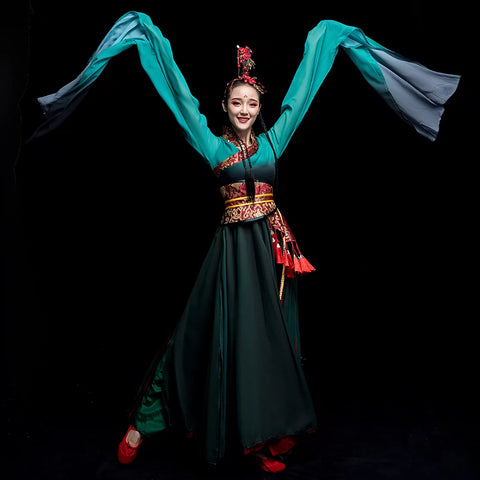 Chinese Folk Dance Costume Watersleeve Dance Costume Female Modern Chinese Hanfu Caiwei Classical Dance Costume Adults