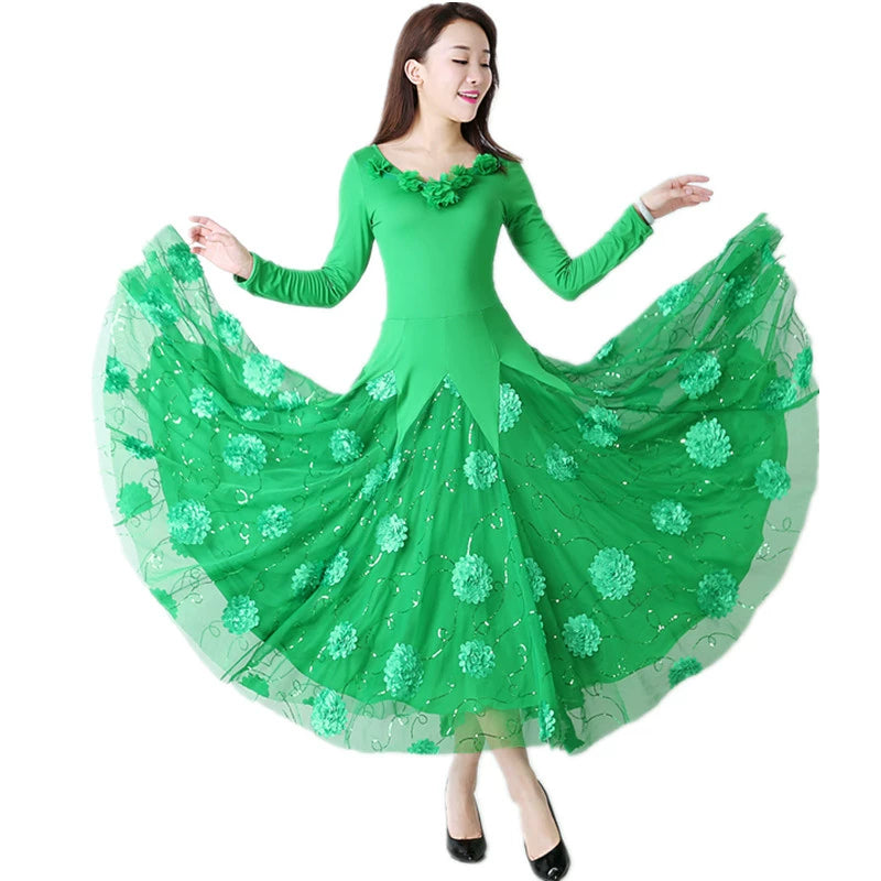 Women's Ballroom Dance Dresses Long sleeve modern dress Waltz dress performance dress national standard Tango dress - Moderndancedress.com