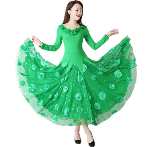 Women's Ballroom Dance Dresses Long sleeve modern dress Waltz dress performance dress national standard Tango dress - Moderndancedress.com