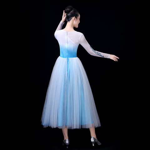 Chinese Folk Dance Costume Modern Dance Costume Dance Dress Female Adult Opening Dance Partner Skirt Long Stage Skirt Female - Moderndancedress.com