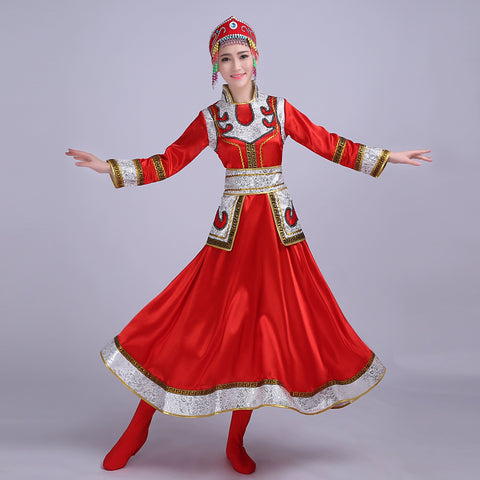 Folk Dance Costumes  Mongolian costume, dance costume, women's costume, performance costume, square dance costume, grassland skirt Robe