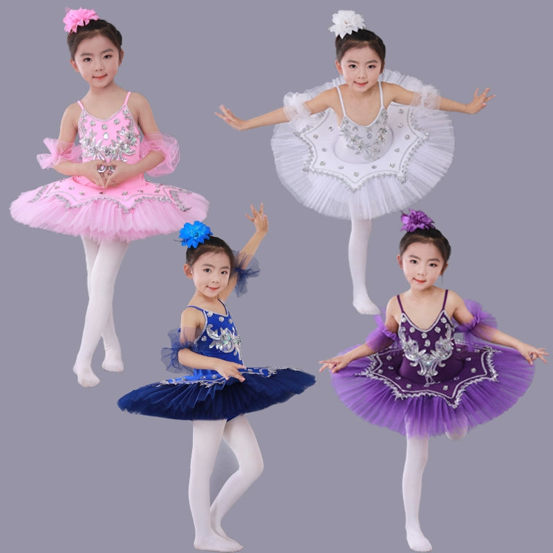 Girls Ballet Dance Dresses Children's Ballet Skirt Hanging Swan Ballet Costume Performance Dress Princess Pengpeng Skirt Performance Dress - Moderndancedress.com