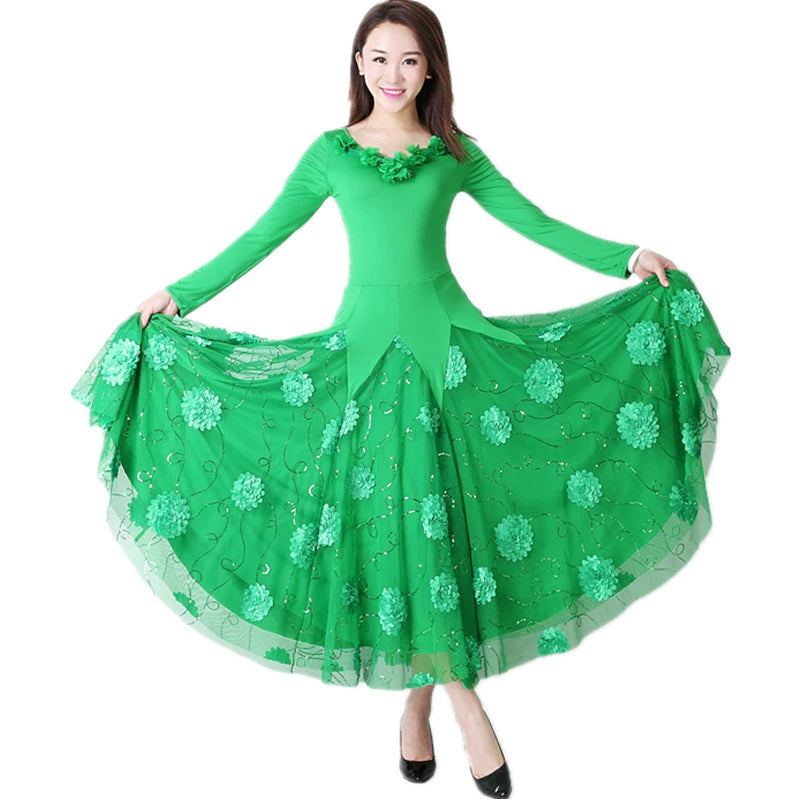 Women's Ballroom Dance Dresses Long sleeve modern dress Waltz dress performance dress national standard Tango dress