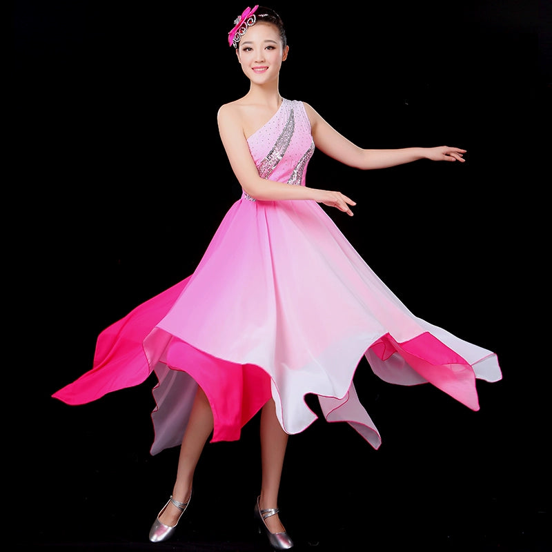 Chinese Folk Dance Costume Modern Dance Costume Fashion Square Dance Suit Chiffon Classical Dance Costume Female Adults - Moderndancedress.com