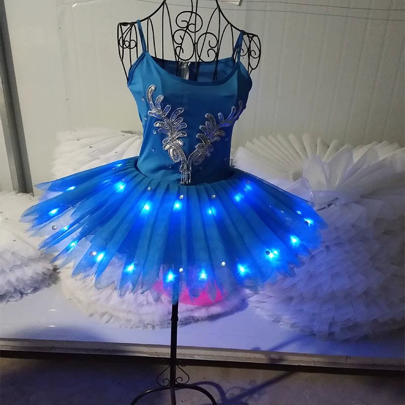 Fluorescent ballet skirt performance suit, luminous pengpeng skirt, blue dancers, opening dance, School Art Troupe performance costume. - 