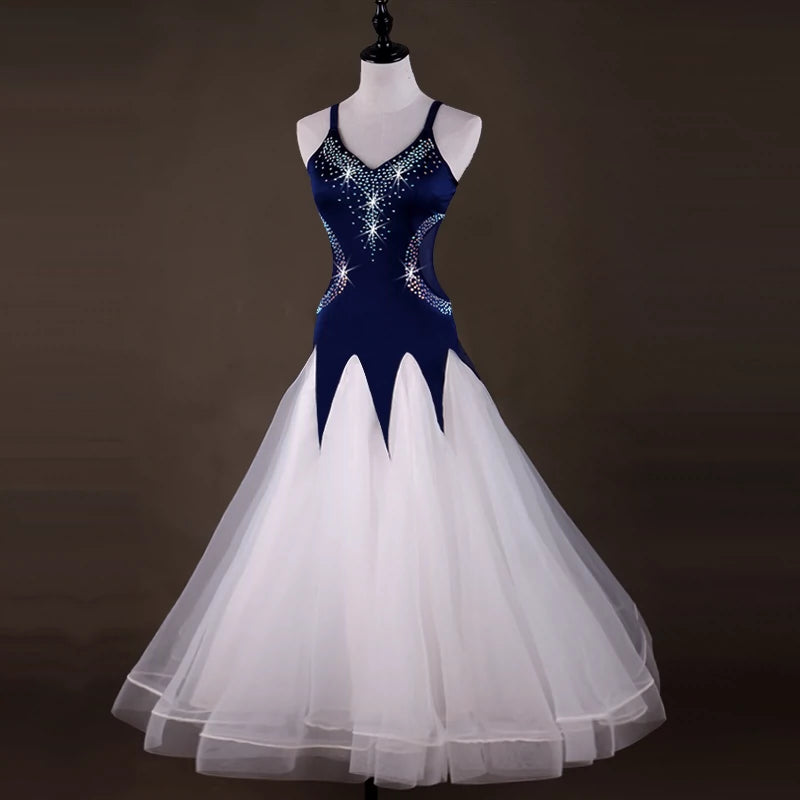 Ballroom Dance Dresses National Standard Dance Costume High-end Flash Drill Modern Dance Competition Dress Waist Thread Skirt - 