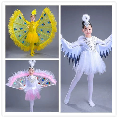 Small peacock dance clothing dance costumes chicken bird animal girl children dance clothes performance clothing BaiLing - Moderndancedress.com
